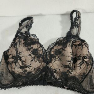 Victoria's Secret Dream Angels Lined Demi Lace Longline Bra 36D Black Beige Tan